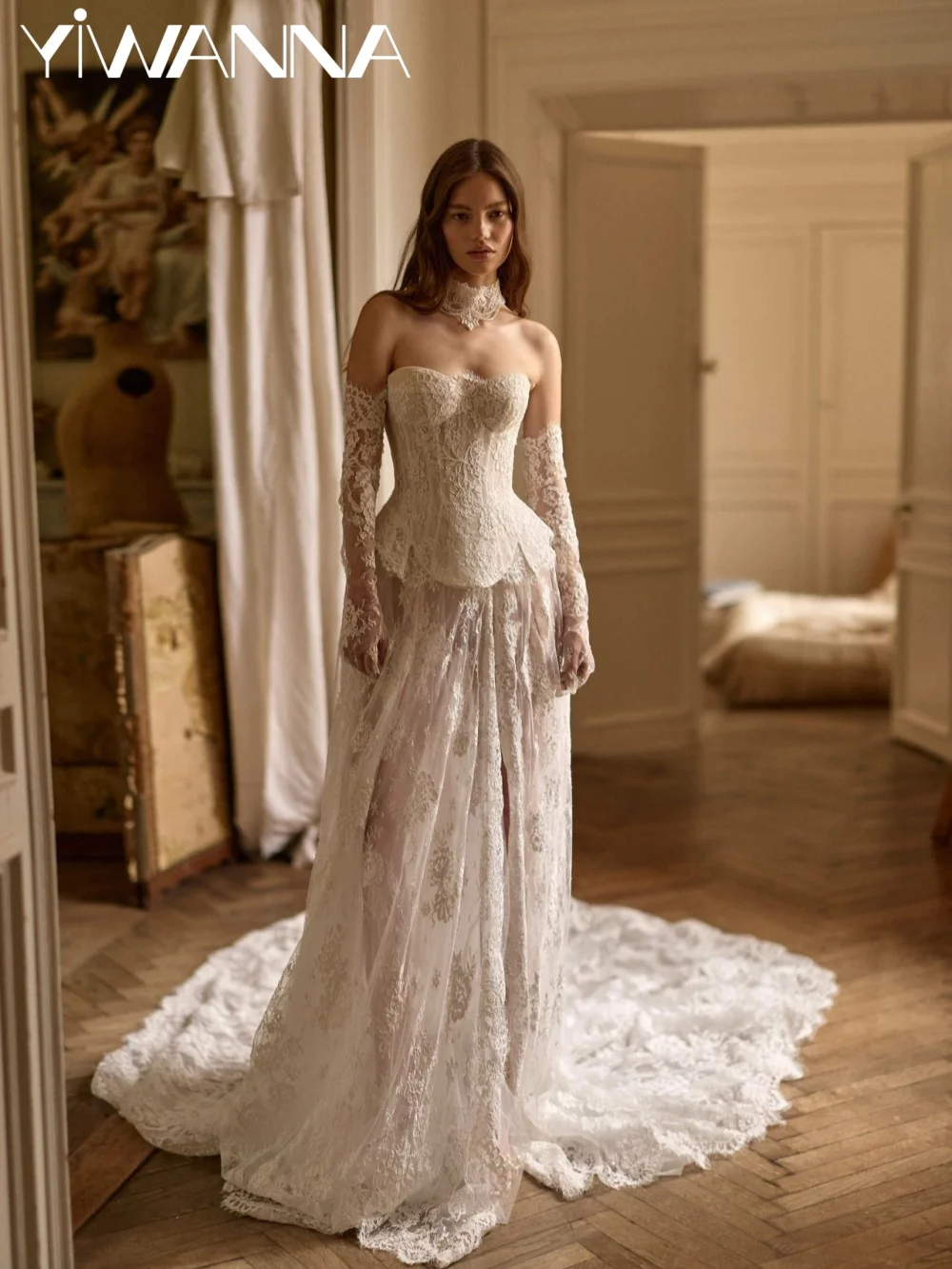 

Ivory With Corset A-line Lace Wedding Dress Sweetheart Neck Illusion Backless Bridal Gown Customized Charming Dresses For Bride