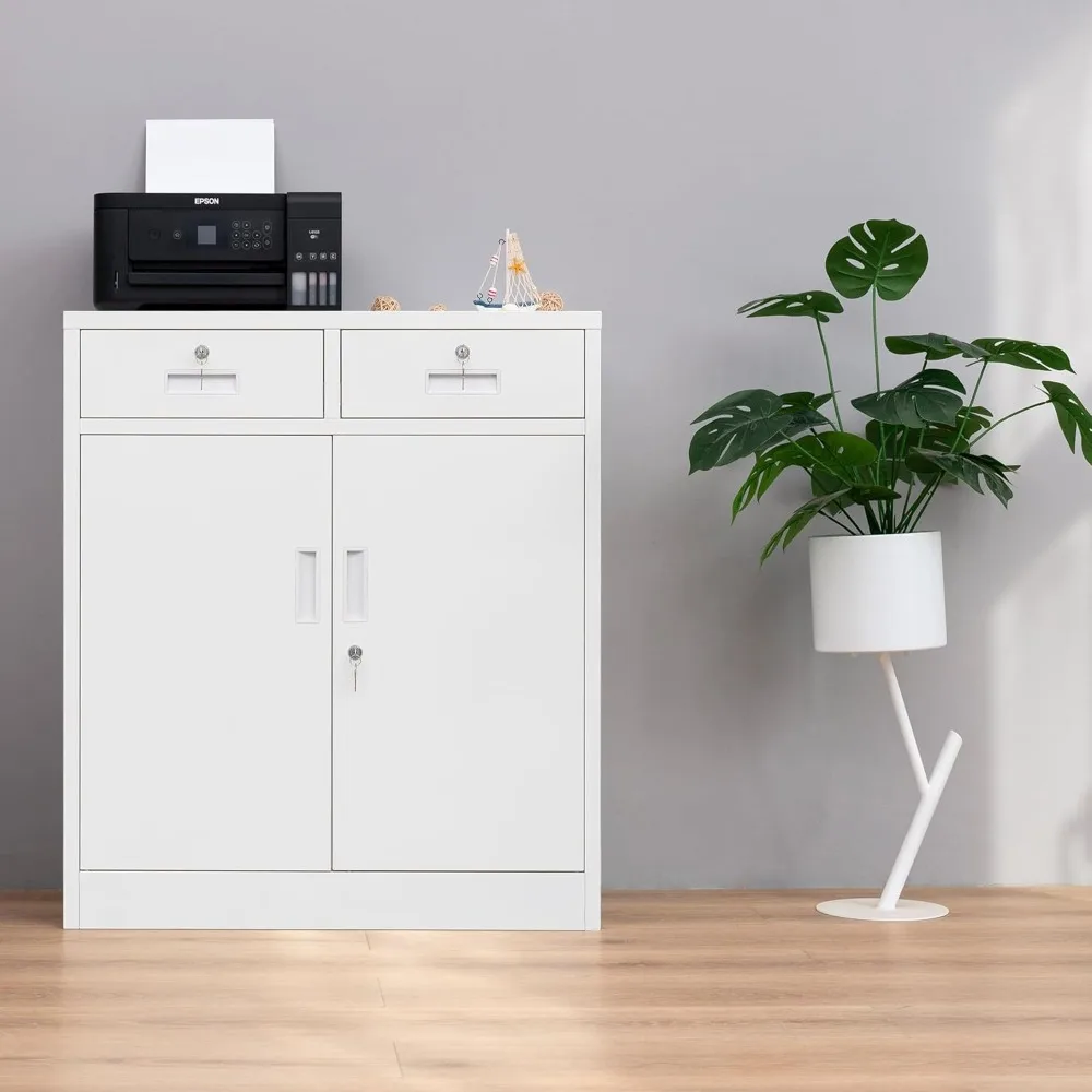 خزانة تخزين معدنية، خزانة تخزين بقفل مع رف قابل للتعديل، خزائن معدنية 36 بوصة ارتفاع مع درجين للمكتب والمرآب، #6