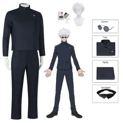 Disfraz de Gojo Satoru, disfraz de Anime Jujutsu Kaisen, uniforme azul marino, traje con peluca, uniformes de calidad para Halloween para hombres