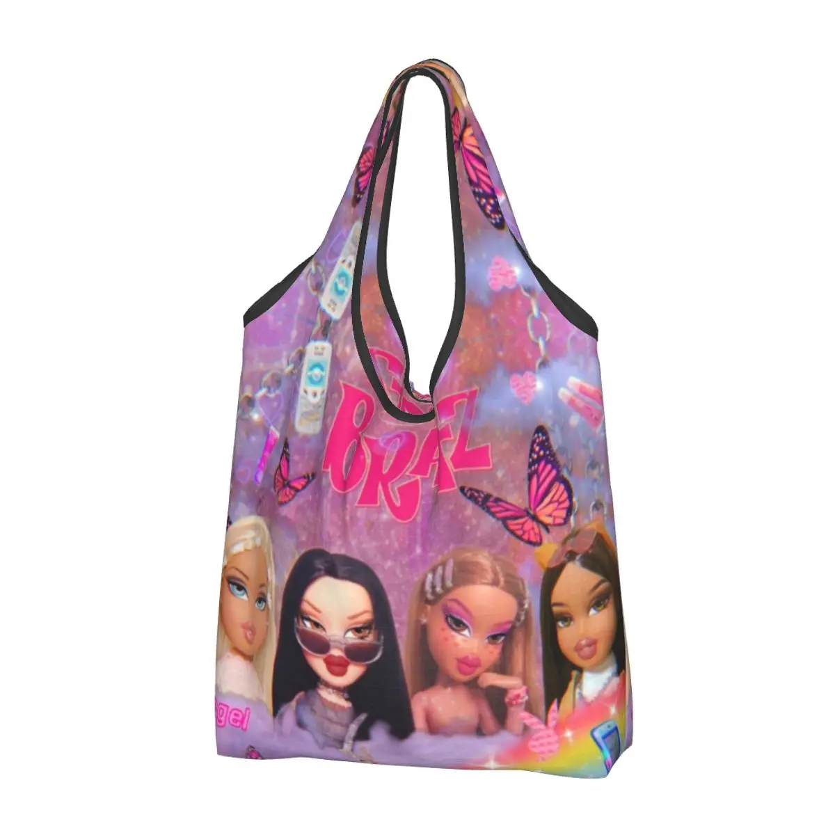 Custom Bratzs Tv Movie Shopping Bag Women Portable Large Capacity Grocery Cartoon Doll Shopper Tote Bags