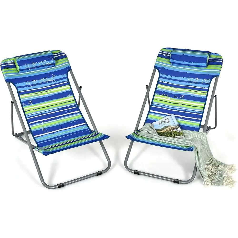 

Portable Folding Camping Chairs with Adjustable Backrest, Heavy-Duty Outdoor Lounge for Adults, Stripe Pattern