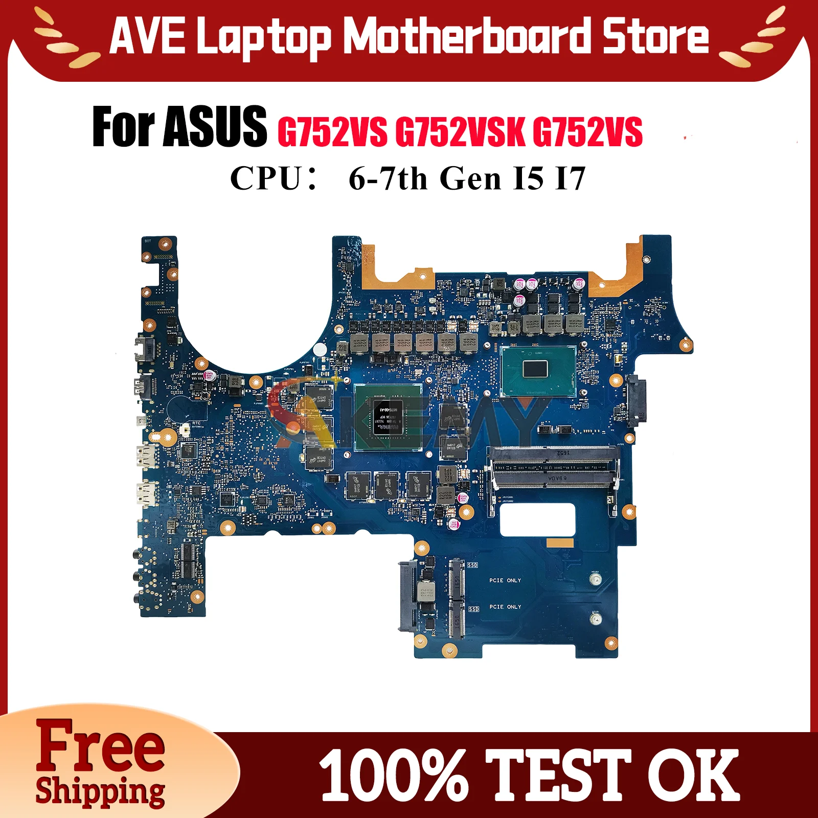 

G752VS Laptop Motherboard For ASUS ROG G752V G752VSK GL752VL GL752VW G752VS Notebook Mainboard With I5 I7 CPU 100% tests OK stk