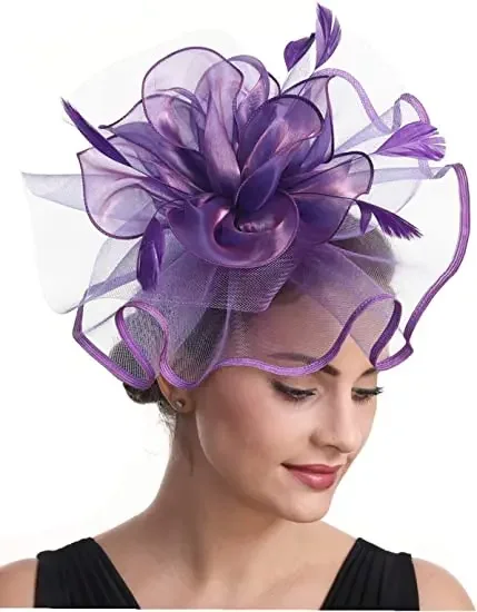 Women\'s Organza Fascinator Hats Church Kenducky British Bride Tea Party Wedding Hats Summer Ruffle Hat Hair Clip Accessory