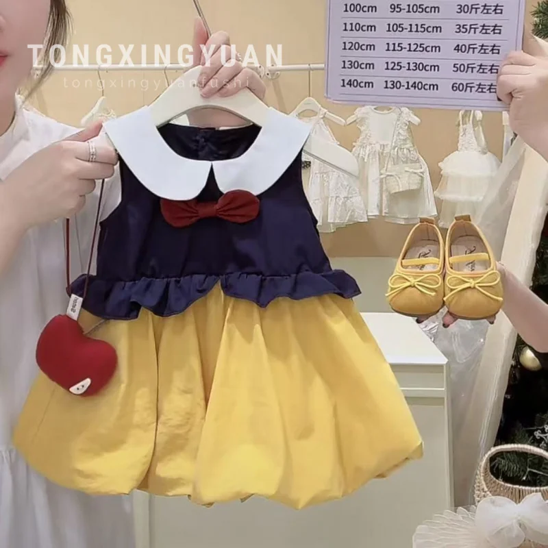 

Girls' Summer Dress New Style Baby Girl Princess Cartoon FeeljkUniform Puff Sleeve Doll Dress