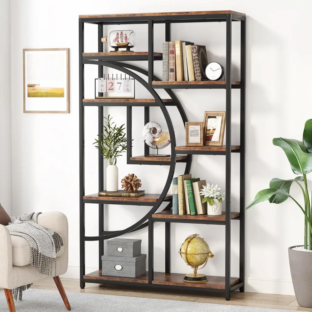 

Tribesigns Bookshelf Industrial 5 Tier Etagere Bookcase, Freestanding Tall Bookshelves Display Shelf Storage Organizer with 9