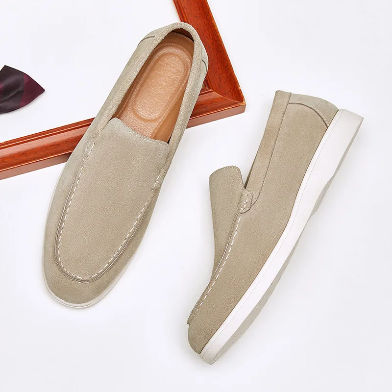 Flip Casual British Style Suede Leather Frosted Loafers Men's Lazy Bean Men Casual Formal Boat Men's Vulcanize Male Shoes  Adult