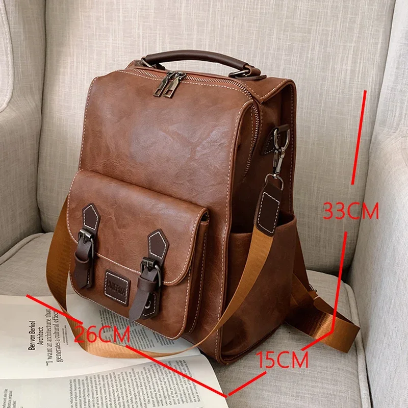 2024 Women Vintage Leather Backpacks Vintage Female Shoulder Bags Sac a Dos Casual Travel Ladies School Bags L54