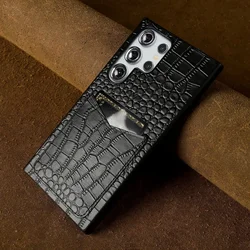 Premium Genuine Leather Phone Case For Samsung Galaxy S26 Ultra Cases S25FE S24 S23 S22 Cover Full Wrapped Card Holder Carcasa