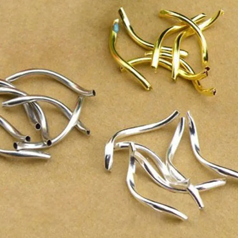 

150pcs Copper Bent Tube Charms Diy Jewelry Making Handmade Bracelet Accessories Mixed Shape Hollow Vintage Thread Charms