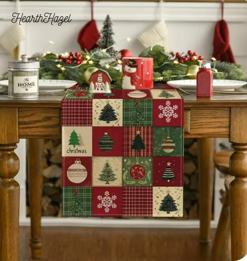 

Red Christmas Checkered Dining Table Decoration Table Flag Holiday Party Decoration Warm Farmhouse Dining Table Decoration