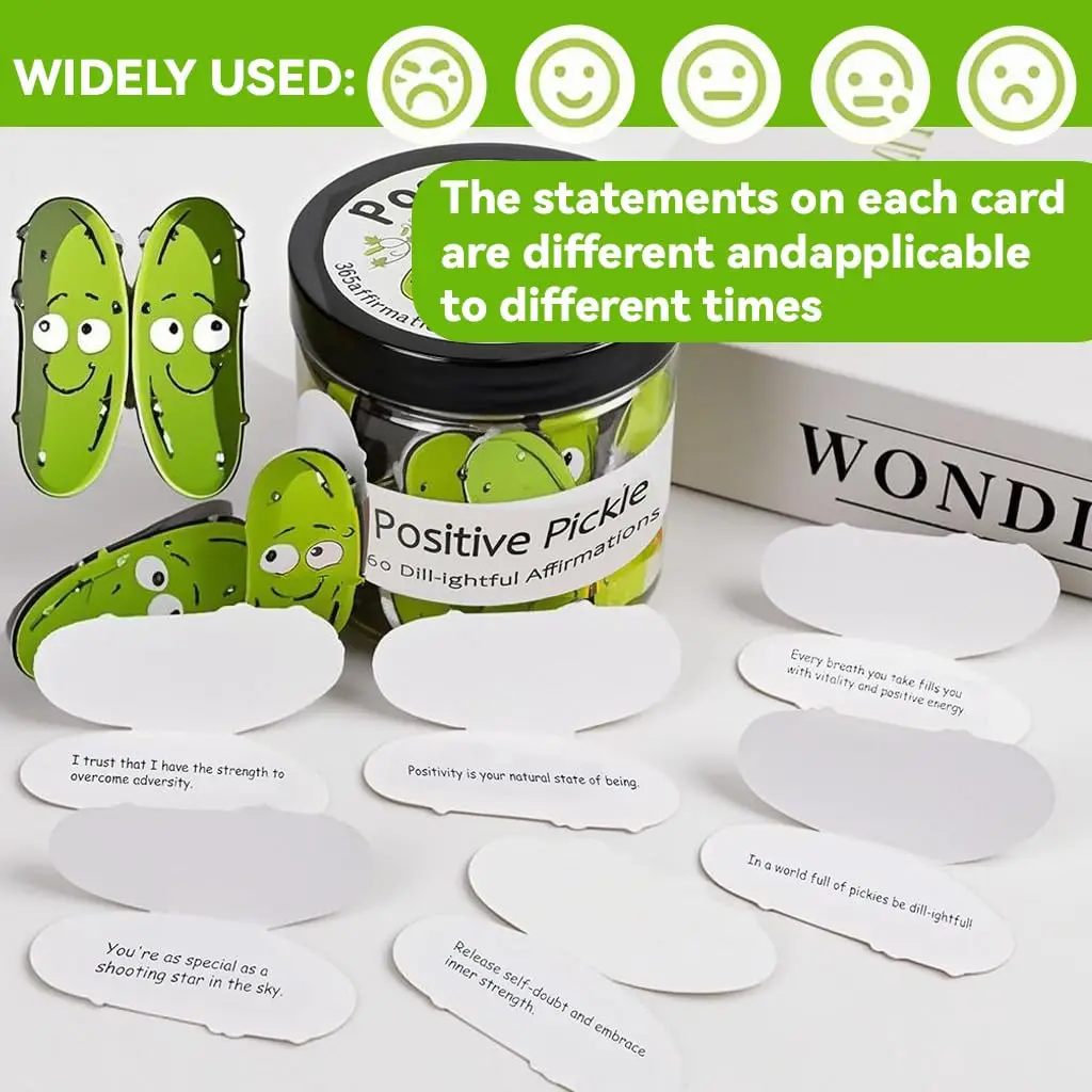 Positive Pickle Affirmationskarten 60 Einzigartige Botschaften Emotionale Unterstützung, Aufmunterung für Freunde, Stressabbau-Dekoration – Detail 4