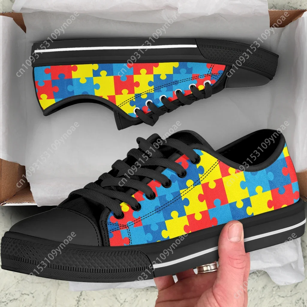 

Hot Autism Awareness Sneakers Shoe Mens Womens Flats Shoes Unisex Classic Low Top Canvas Shoes Female Puzzle Tenis Feminino Shoe