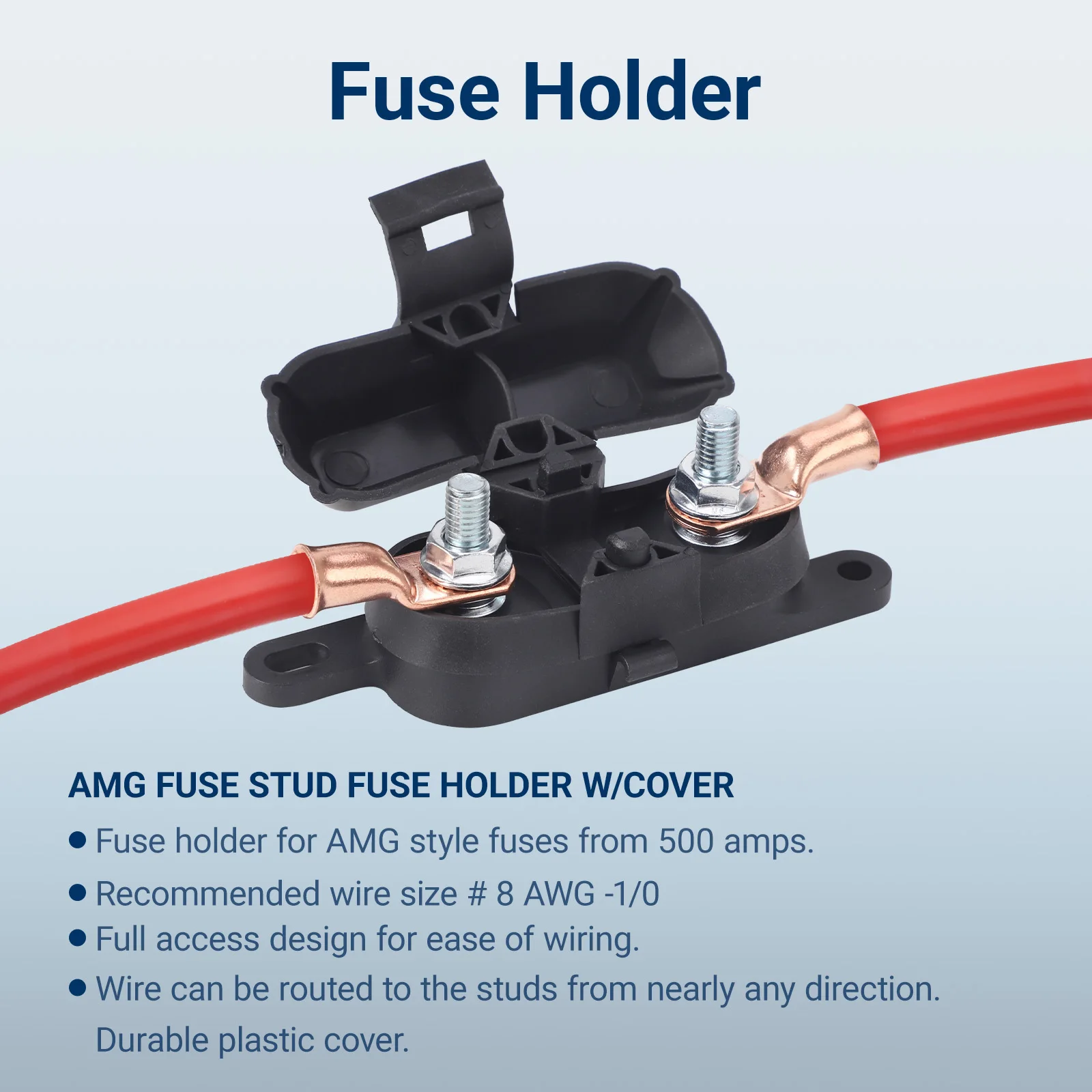 HMEG فيوز كتلة/قاعدة حامل مع غطاء لسيارة RV قارب حامي الدائرة ل 500A 8 إلى 2 AWG مسمار M8 هايت AMG الترباس على الصمامات التلقائية #5