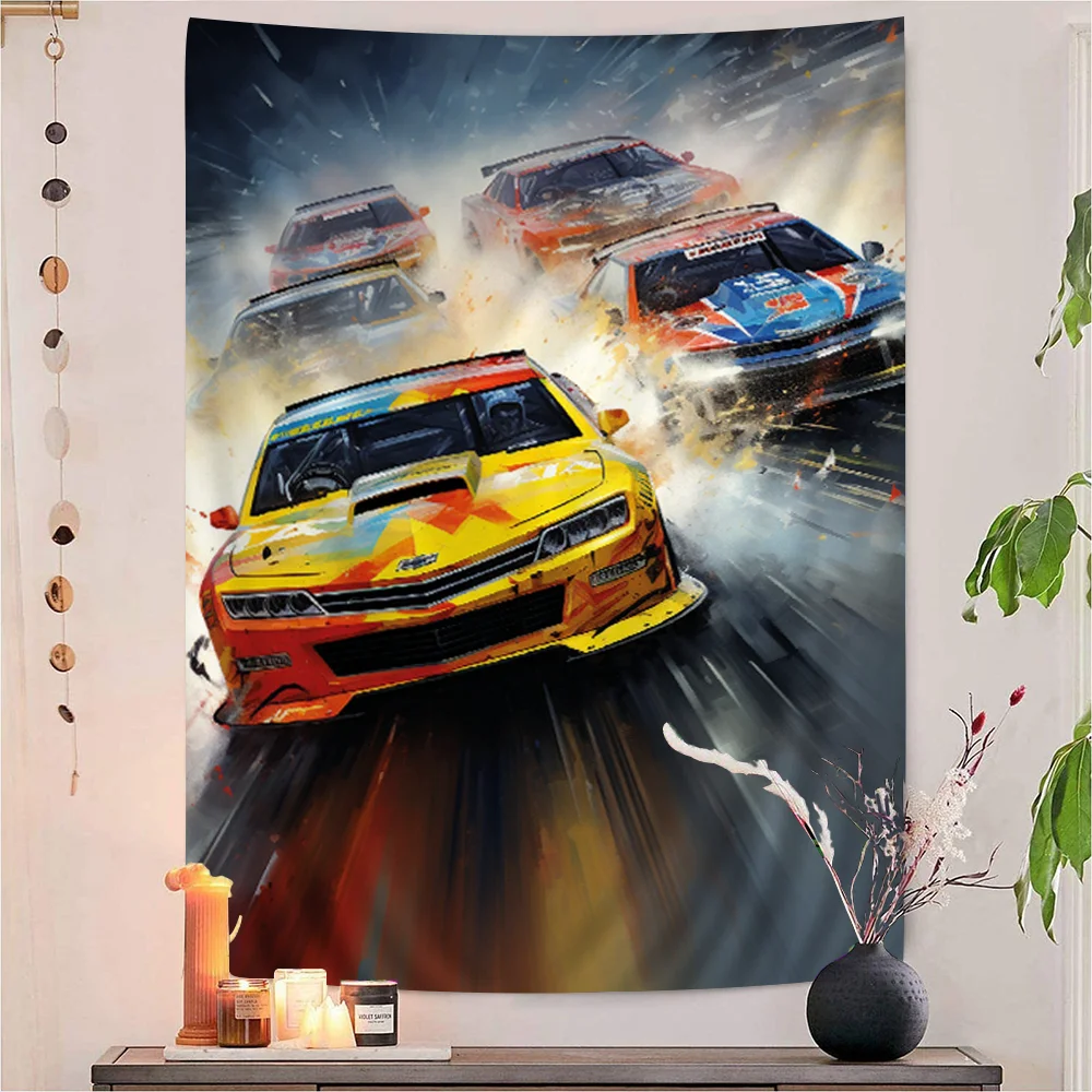 N-NASCARS Racing Car DIY Wall Tapestry Hanging Tarot Hippie Wall Rugs Dorm Home Decor