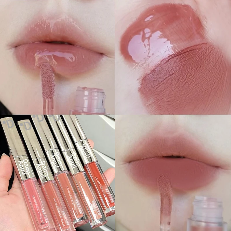 5 Colors Liquid Lipstick Double-ended Lip Glaze Matte Velvet Nude Brown Lip Mud Long Lasting Nourishing Mirror Lip Gloss Makeup