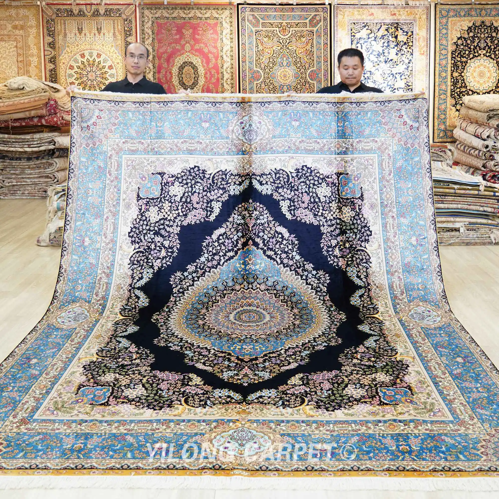 8'x10' Hand made Large Turkey Rugs Medallion Exquisite Blue Silk Carpets (TJ417A)