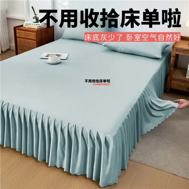 Anti-slip Bed Skirt Single Bed Cover Brushed Bedspread Protective Cover Bed Skirt Solid Color Korean Princess Style