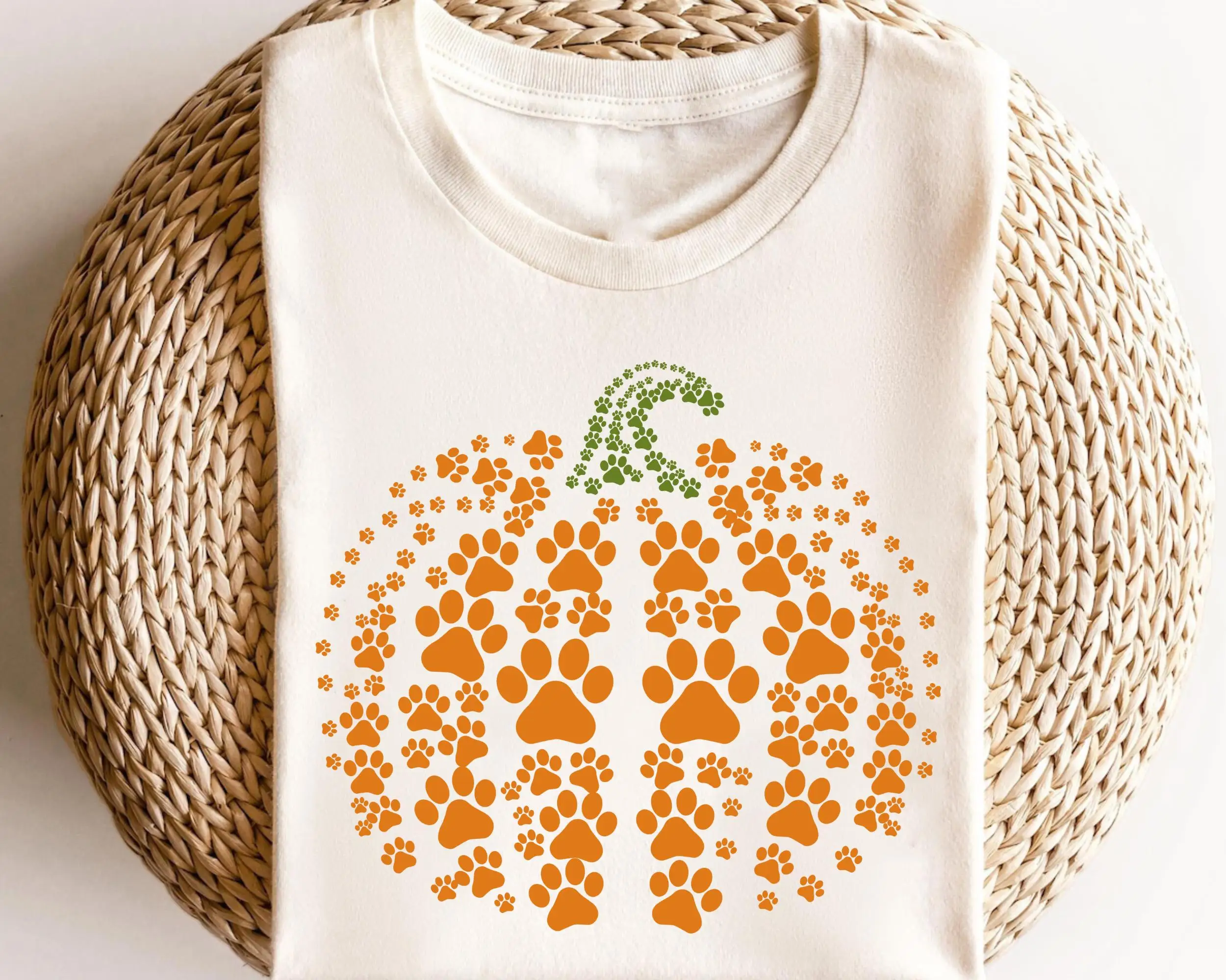 Dog Halloween T Shirt Paw Print Pumpkin