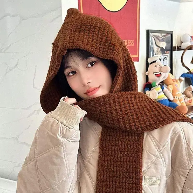 

Balaclava Cap Bonnet Big Hat Beanies Cap For Men&Women Winter Warm Knitted Unisex Hooded Hat Neck Collar Scarf Cap Ski Cold Hat