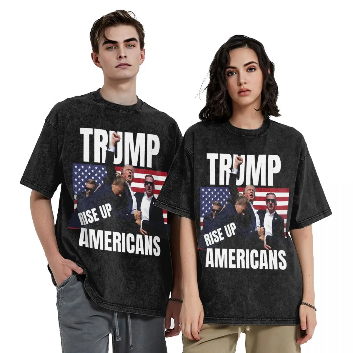 Trump Rally Shot T Shirt Streetwear for Men Women 2024 President Vintage T-Shirt Hiphop Streetwear