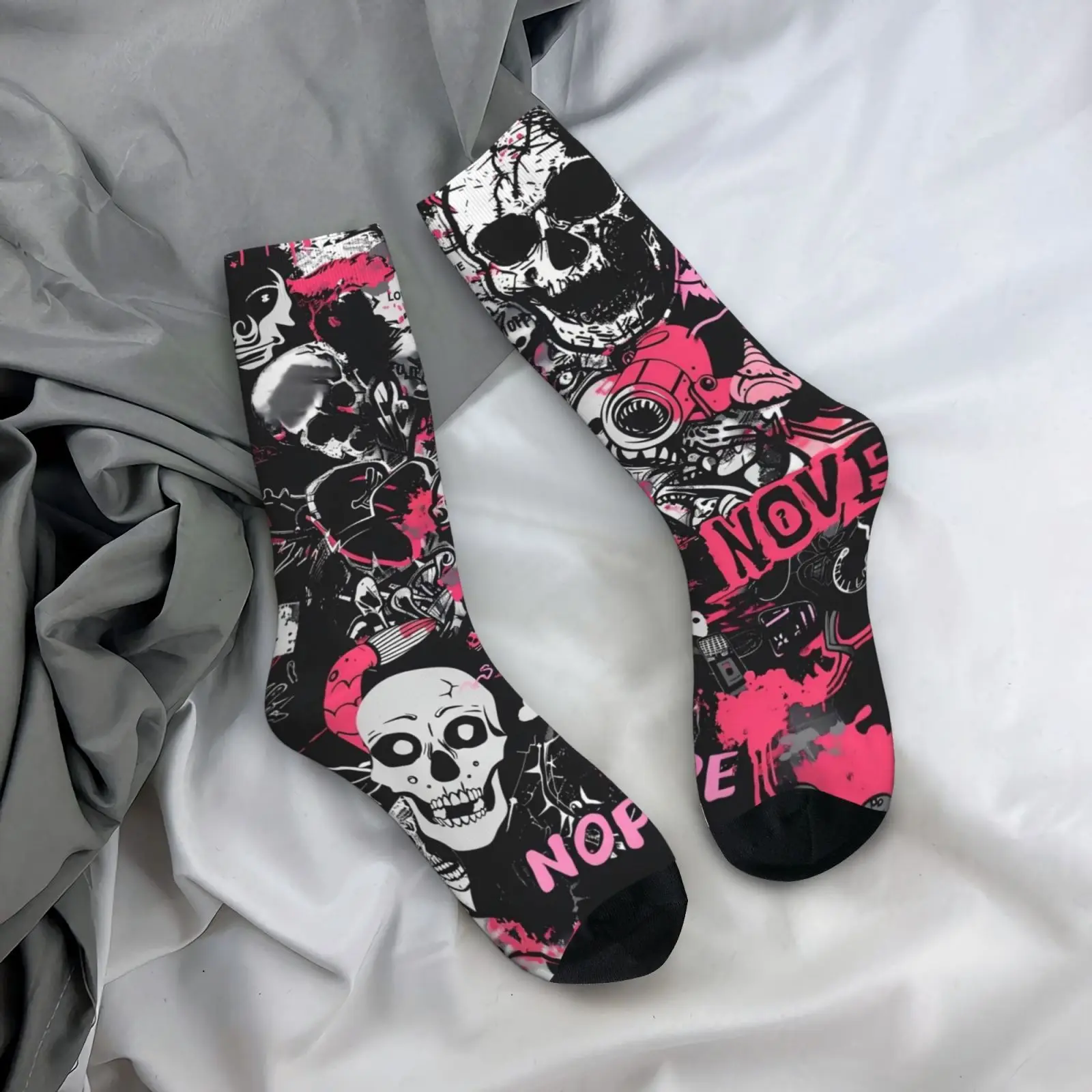 1 Paar Neuartige Crew-Socken, Polyester- und Spandex-Mischung, Modische Street-Hip-Hop Happy Pattern - Lustige Socken für Männer und Frauen