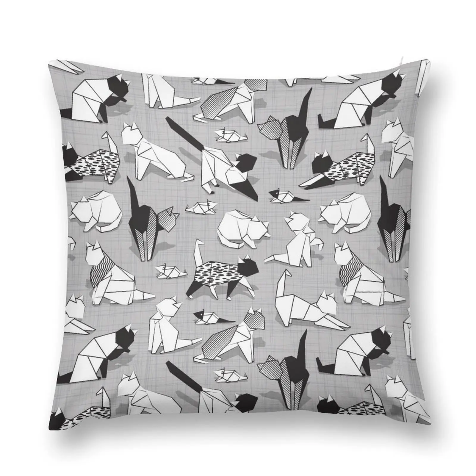 

Origami kitten friends // grey linen texture background coloring paper cats Throw Pillow Sofa Decorative Covers pillow