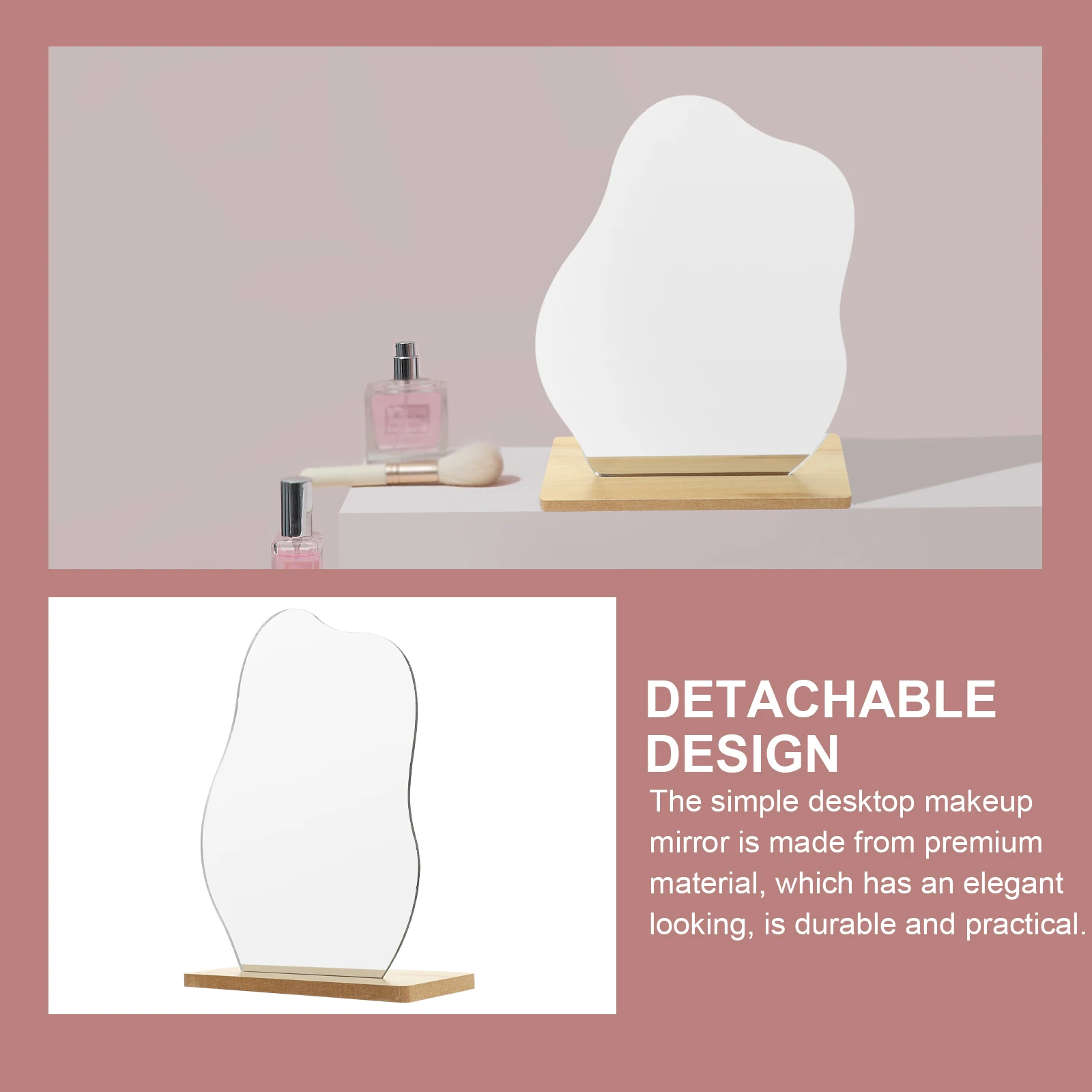 

Portable Flip Vanity Mirror Acrylic Smooth High Definition Table Decor Wooden Stand Beauty Makeup Bathroom Desk Bedroom