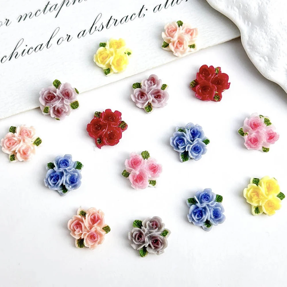 30 Stuks Kleurrijke Bloem Nagel Bedels Voor Acryl Nagels 3d Triple Rose Bloemen Nagel Decorati Flatback Hars Camellia Rose Nagel Charme