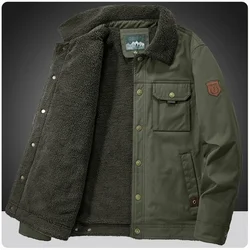 Men's Thicken Fleece Cotton Army Military Camping Jacket Cargo Bomber Jacket With Multi-pockets Working Winter Coat Men Clothing