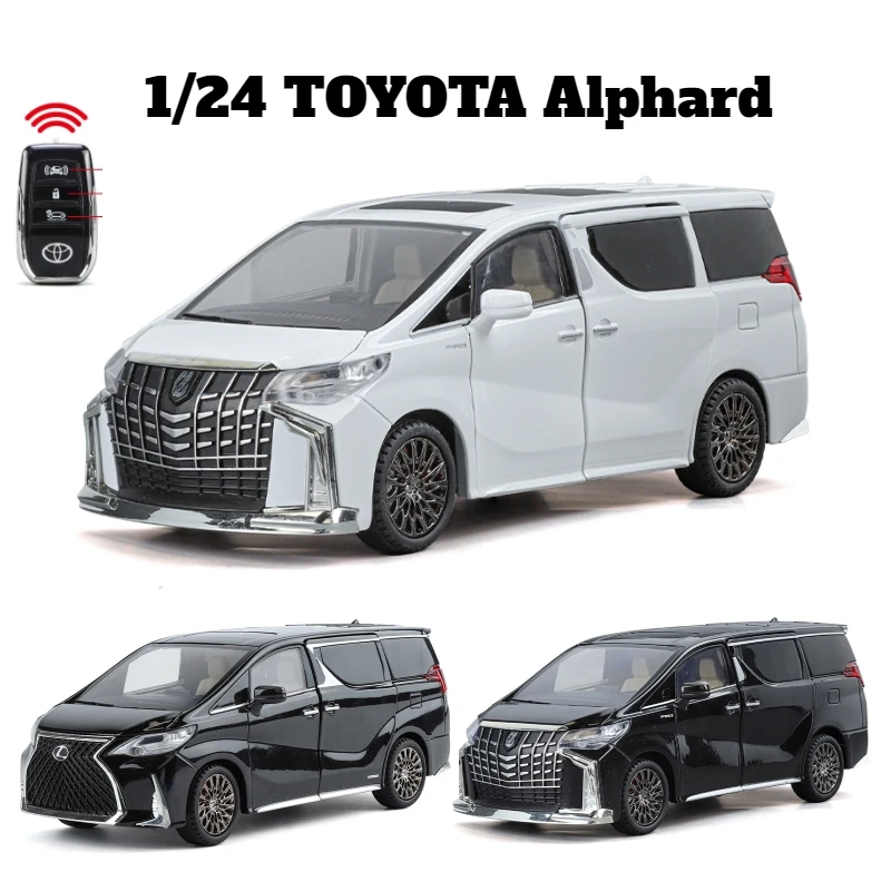 Coche de juguete modelo TOYOTA Alphard MPV Van, vehículo en miniatura, puertas de luz y sonido que se pueden abrir, regalo de colección para niños, 1/24