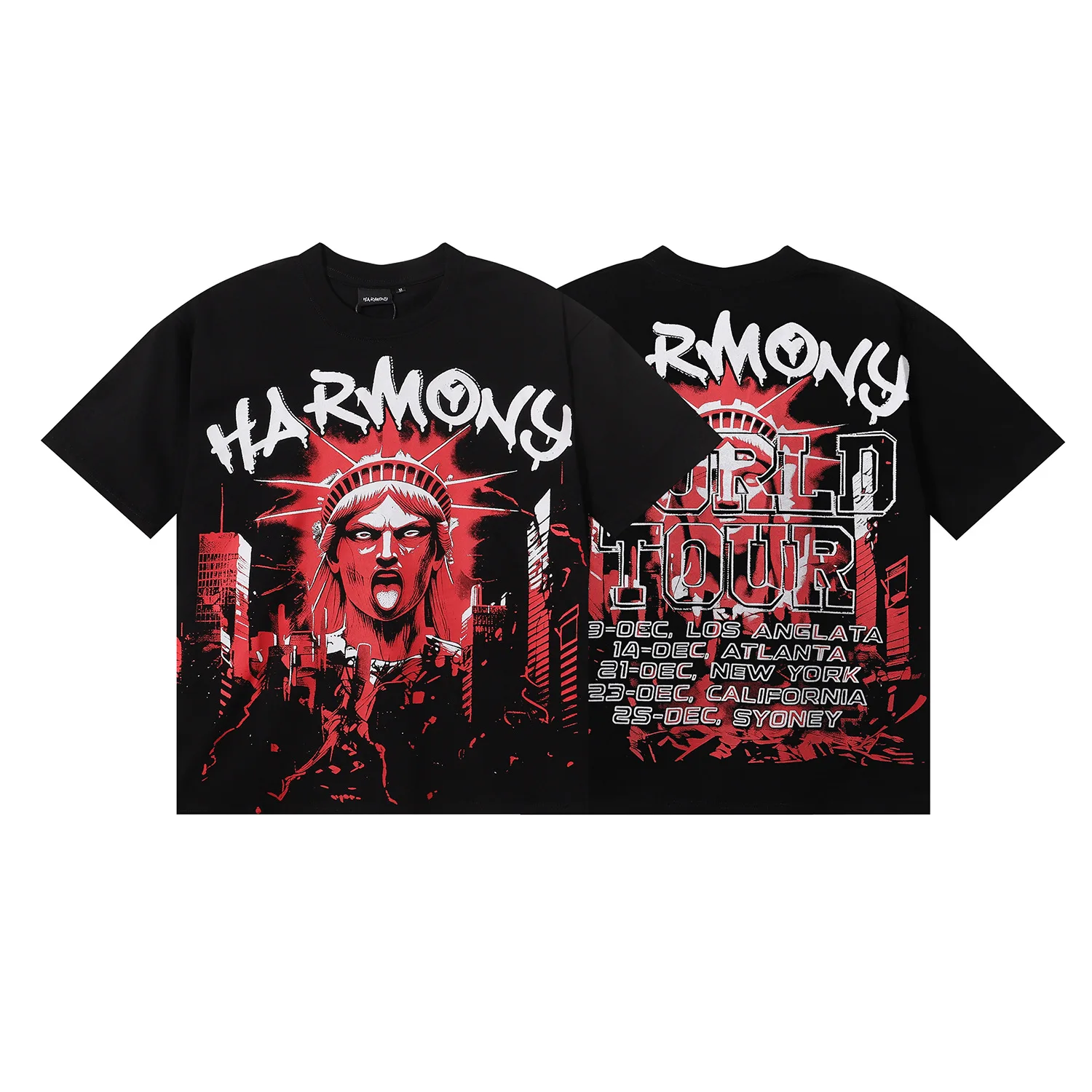 Harmony Beaded Print Loose Oversized Casual Round-neck T-shirt for Men and Women Summer Style