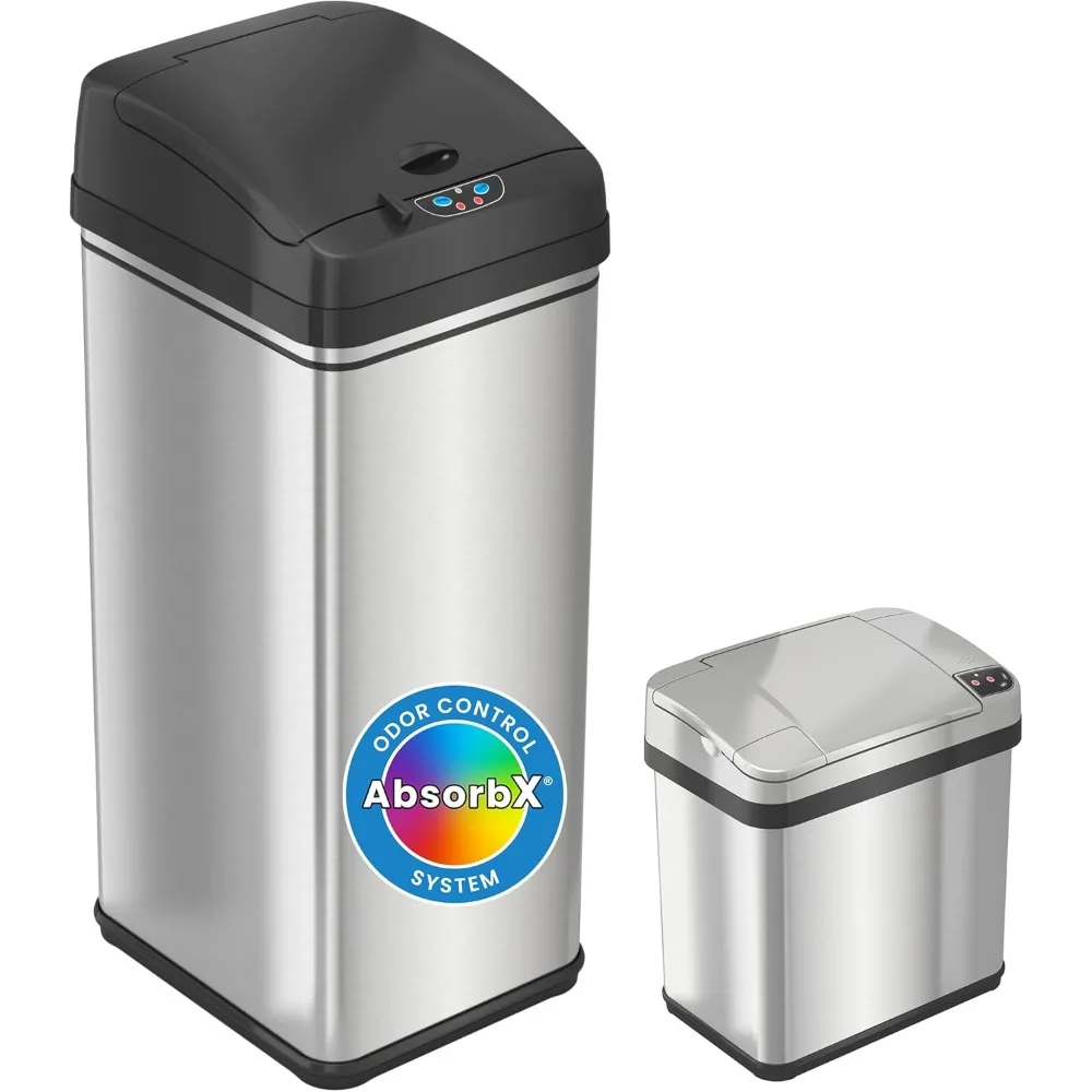 

Touchless Trash Can Combo Pack - 13 Gal & 2 Gal, Odor Control System, Stainless Steel, Kitchen And Bathroom Set
