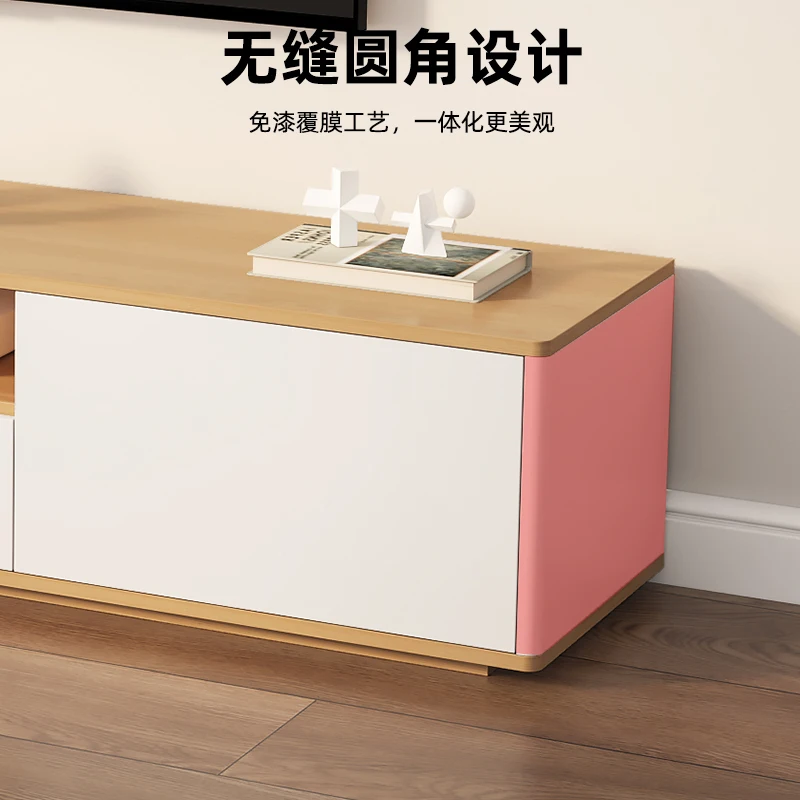 Solid wood TV cabinet Living room household floor-to-ceiling small apartment locker 2025 new log wind coffee table TV cabinet