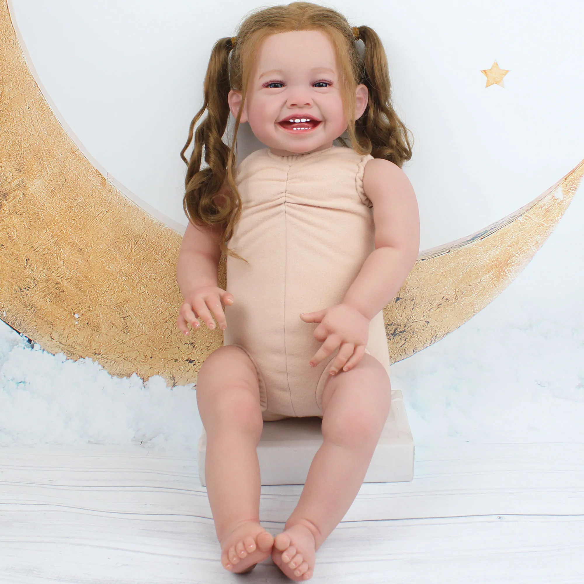 BZDOLL 60 cm 3D-Farbe Haut Tuch Körper Silikon Reborn Puppe Baby Mädchen Blutgefäße Bebe lebensechte Kunst handgemachte Lächeln Kleinkind