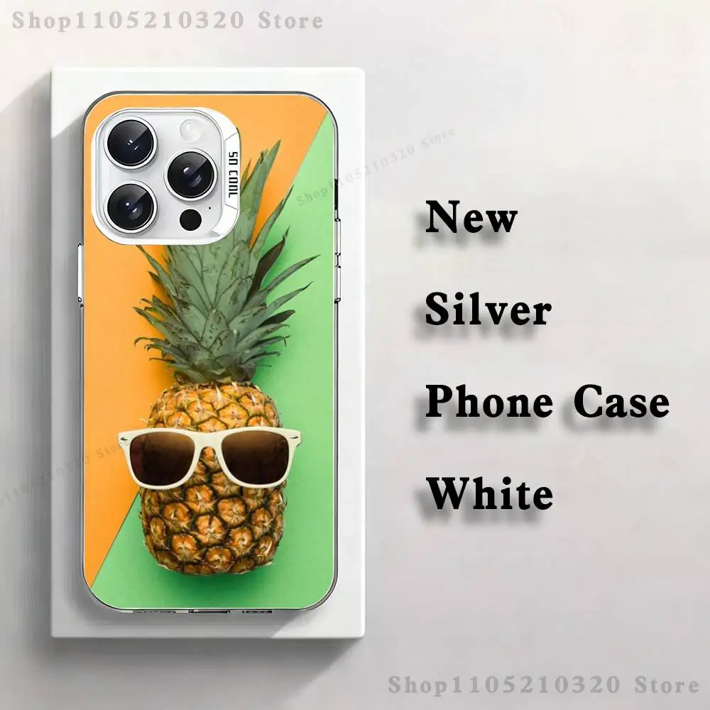 حافظة هاتف صيفية على شكل أناناس لهاتف آيفون 17,16,15,14,13,12,11,Pro,XS,Max,Plus,Mini,SE4,E غطاء أبيض غير لامع مقاوم للصدمات