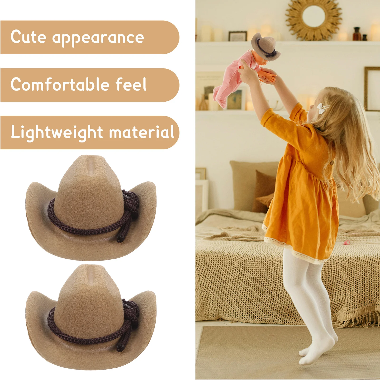 4Pcs Mini Cowboy Hats 8cm Tiny Western Style Cowgirl Caps Party Decoration Miniature Cowboy Hats for Crafts Mini Cowgirl Hat