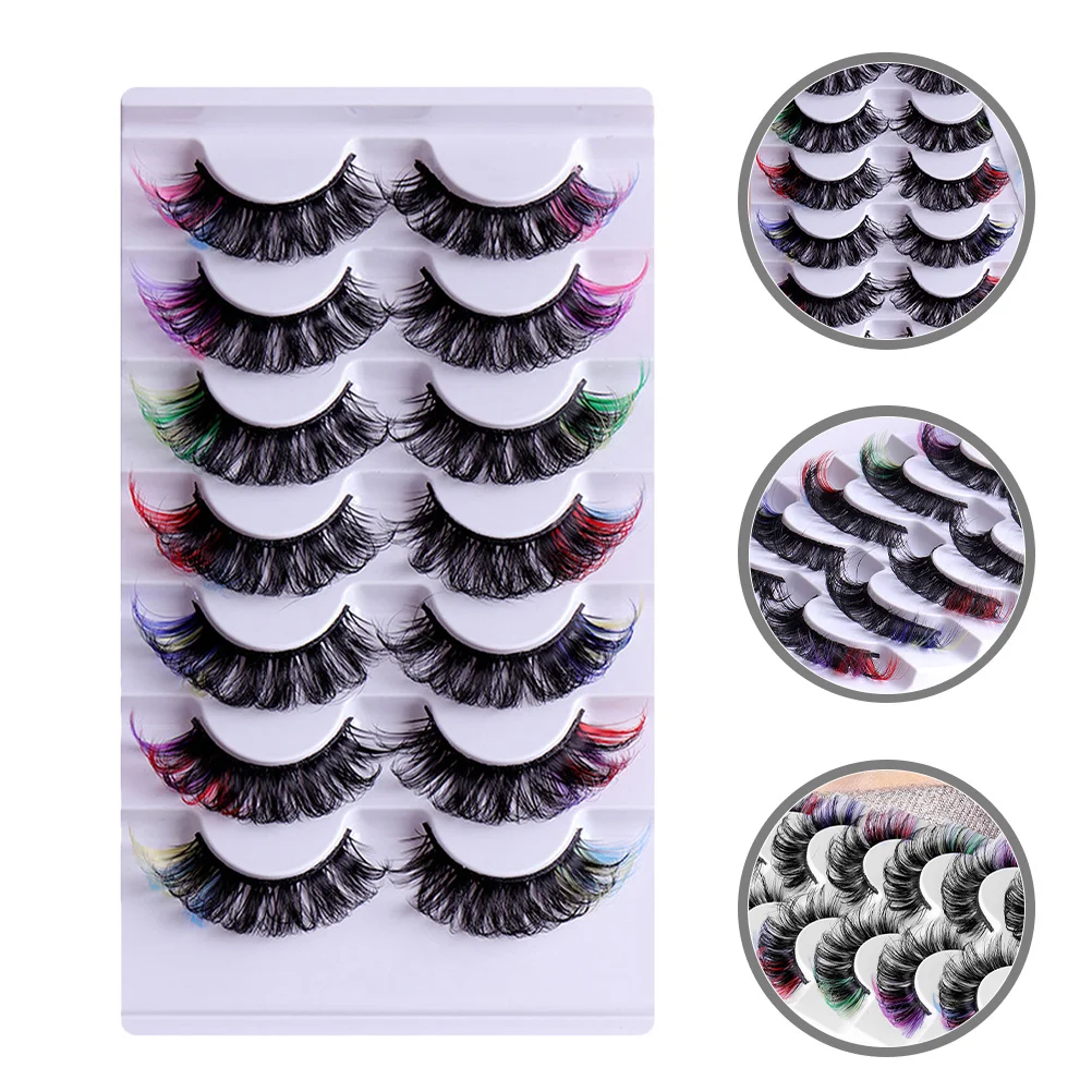 7 pares de cílios grossos e encaracolados, extensões de cílios coloridos para mulheres, faça você mesmo, cílios em cluster para festa, casamento, palco, maquiagem