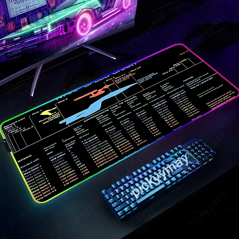 Коврик для мыши с космическим кораблем RGB, игровые коврики для мыши, светодиодный коврик для мыши, коврик для клавиатуры, противоскользящий коврик для мыши XXL, светящийся коврик для компьютерного стола