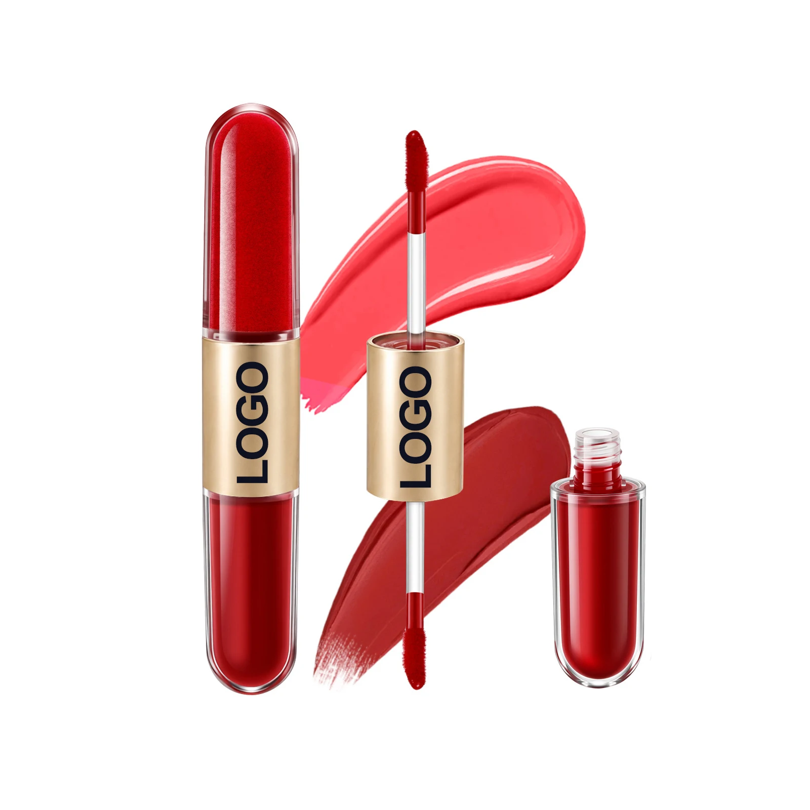 Custom Logo Double-ended Lip Gloss Private Label 12colors Makeup Long-Lasting Hydration Moisturizing Matte Glossy Non-stick