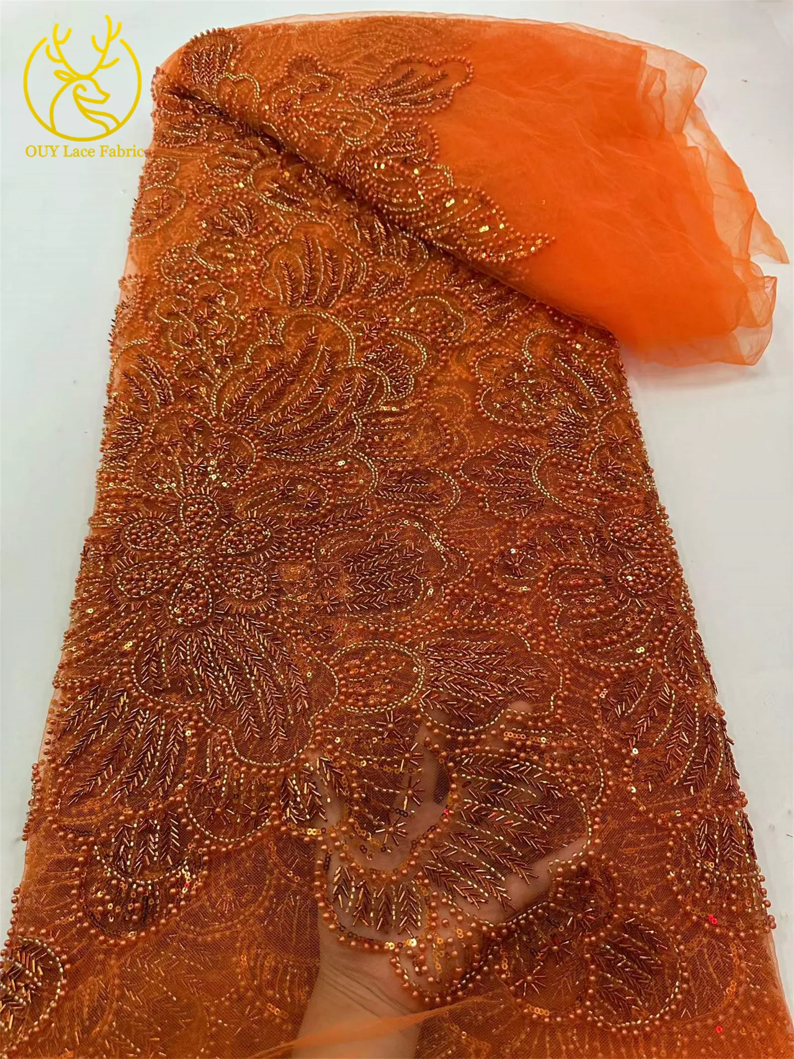 5 Yards afrikanischer Spitzenstoff 2026, hochwertige französische Perlen-Tüllspitze, luxuriöse nigerianische Pailletten-Netzspitze für Hochzeitskleider – Detail 10