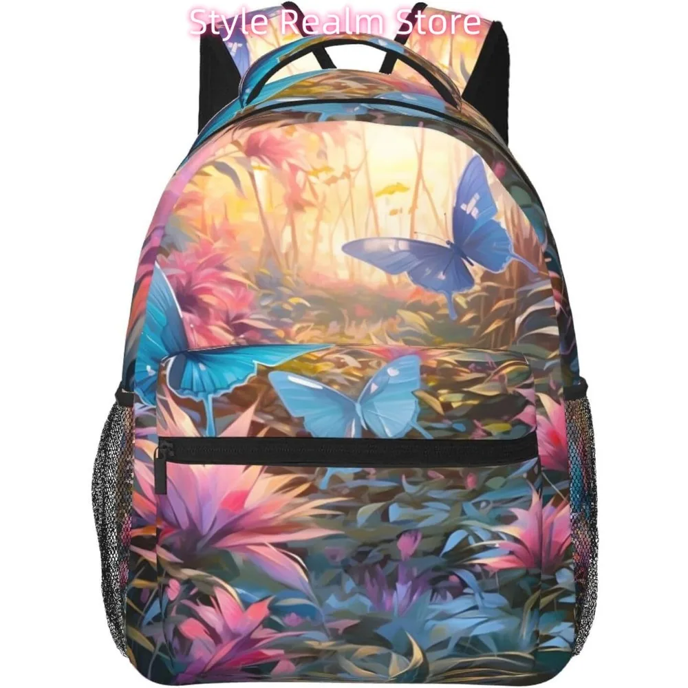 

laptop bag back to school Blue Butterfly Flower Lightweight Laptop Backpack Lightweight Multipurpose Travel Casual Daypack Unise