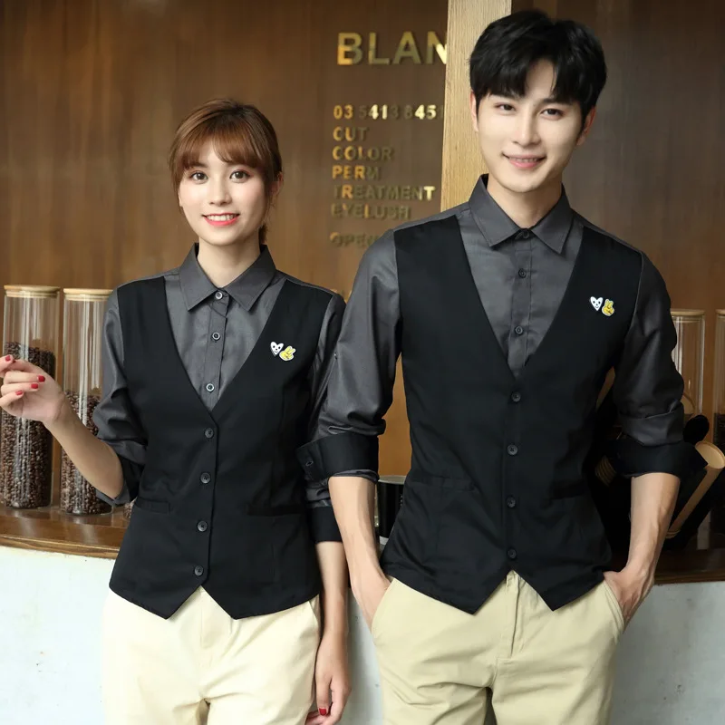 

Hotel Waiter Workwear Long-Sleeved KTV Night Club Young Master Vest Shirt Two-Piece Bar Dining Hot Pot Restaurant