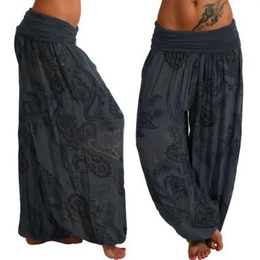 Women Boho Paisley Print Ankle Tied Baggy Loose Pants Long Bloomers Trousers Yoga Pants Harem Pants Wide Leg Pants Sweatpants