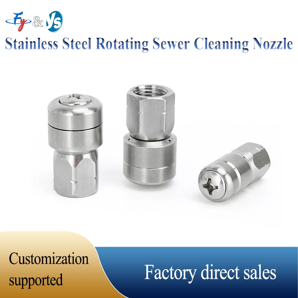 

1/4" High Pressure Sewer Nozzle - 3 Rear Jets, Rotary Washing for Pipe/Drain Cleaning 1/8" & 3/8" Compatible
