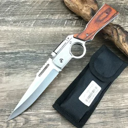 With Lamp AK Folding Pocket Knife 5C13Mov Blade Wood Handle Outdoor EDC Survival Hunting Hiking Camping Tool