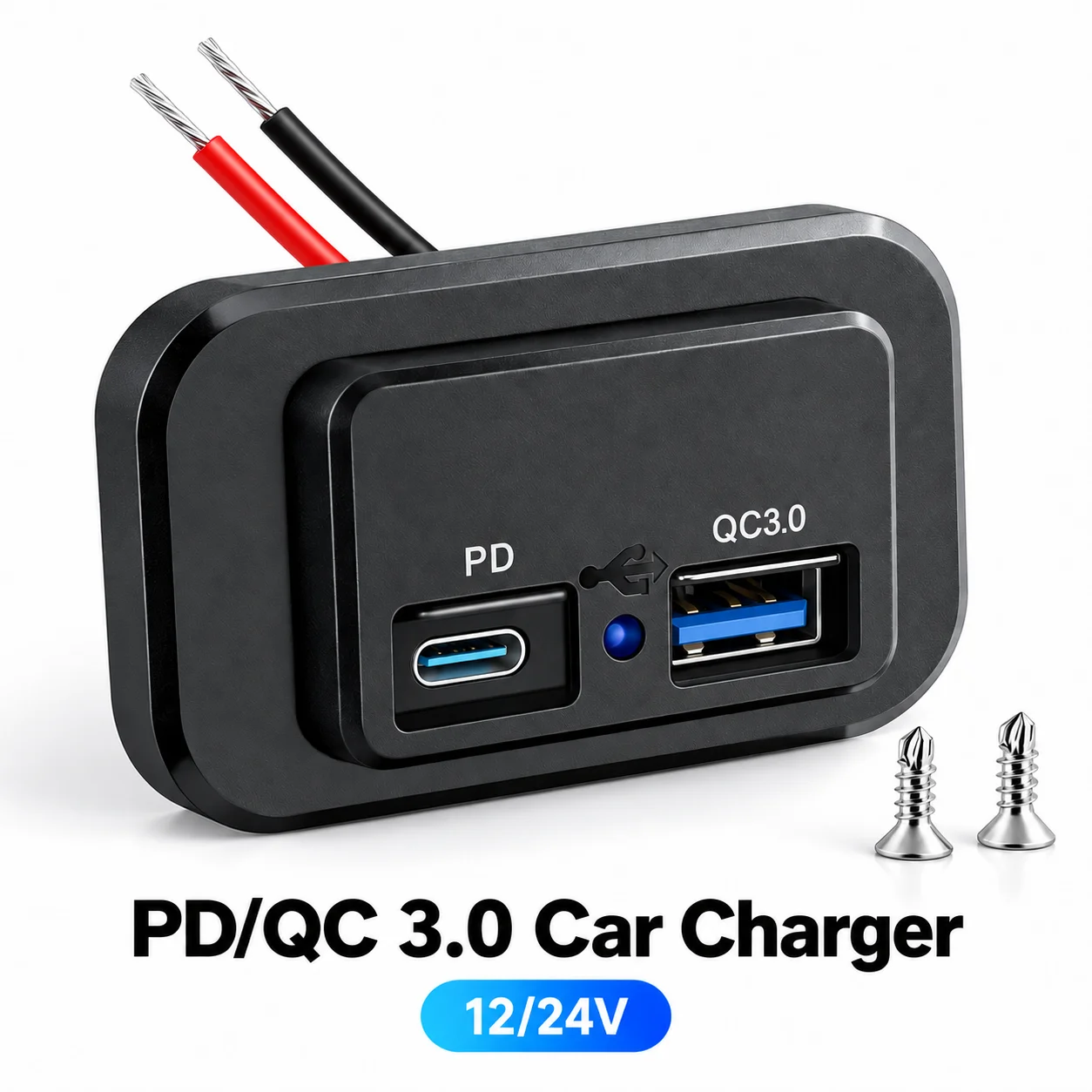 QC3.0 PD Car Charger Socket, Dual USB Quick Charge Panel, 12/24V for Truck Camper Caravan
