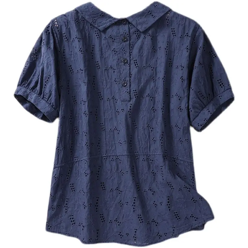 女性服中空アウトフェミニン人形襟半袖プルオーバーオフィスレディシンプルさエレガントトレンド快適な人気