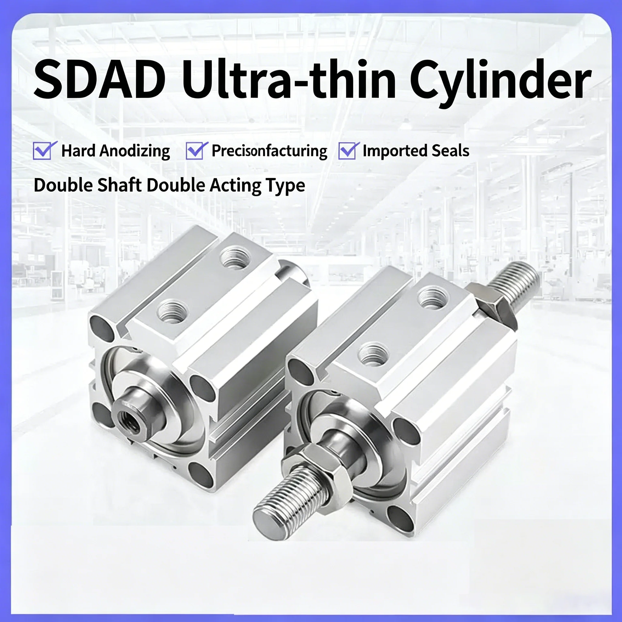 SDAD32 40 50 63mm Bore Double Rod Pneumatic Air Compact Cylinder With Male Thread Rod SDAD32X50-B SDAD40X60-B SDAD63X100-B