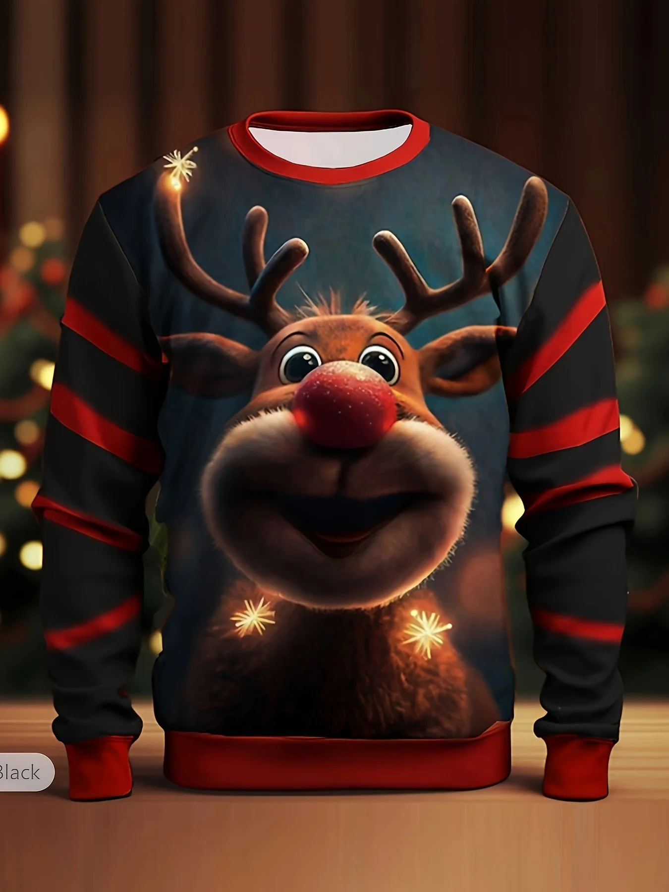 

3D Christmas Deer Print Men's Sweatshirts Fashion Breathable Polyester Long Sleeve Top Unisex Street Hip Hop Party Men Clothing