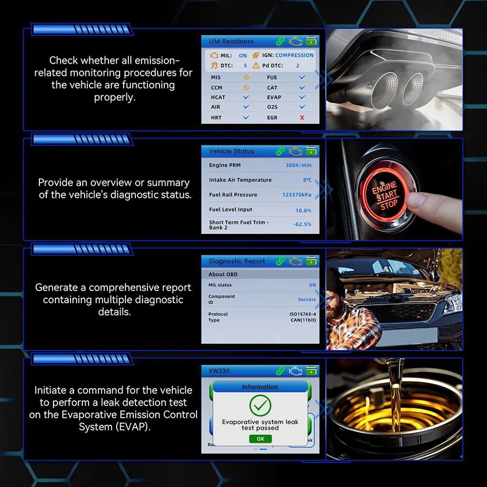 

Диагностический сканер KW330 OBDII для автомобилей с 16-контактным интерфейсом DLC, подключение Plug-and-Play и функция автоматического запуска сканирования